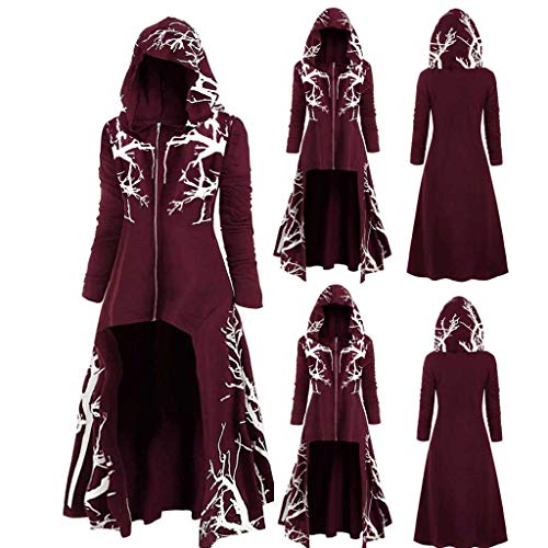 Halloween Kostüm Hexe, Gothic Kleid Damen Mittelalter Steampunk Kleidung Halloween Kostüm Renaissance Hexenkleid Mit Kapuze Kleider Medieval Dress Für Karneval Und Cosplay von Soupliebe