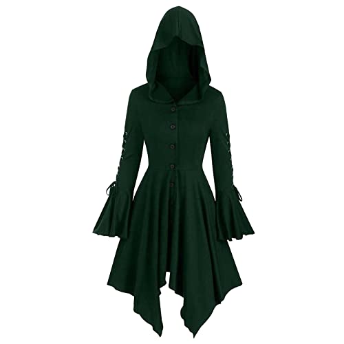 Mittelalter Kleidung Mädchen, Gothic Kleid Damen Mittelalter Steampunk Kleidung Halloween Kostüm Renaissance Hexenkleid Mit Kapuze Kleider Medieval Dress Für Karneval Und Cosplay von Soupliebe