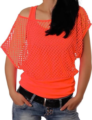 Soupliebe Netzshirt 80er 90er Jahre Outfit, Neon Top Netzoberteil Netzshirt Party Oberteile Frauen Mottoparty Ausgefallene Kleidung Sexy Party Outfit Madonna Kostüm von Soupliebe