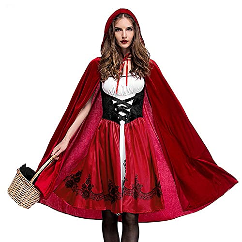 Soupliebe Rotkäppchen Kostüm Damen Kleid Mit Mantel Karneval Cosplay Faschingskostüm Red Riding Hood Costume Für Erwachsene Frauen, (Rot) von Soupliebe