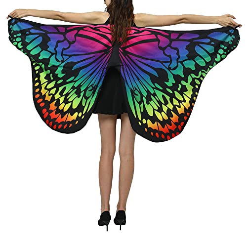 Soupliebe Schmetterling Kostüm Damen Beidseitig Bedruckt Feenflügel für Erwachsene Karneval Schmetterling Umhang Tierkostüm Faschingskostüme Halloween Kostüme für Frauen von Soupliebe