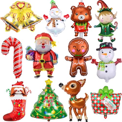 12 Stück Mini Weihnachtsballons Luftballons für Kinder Weihnachtsdeko Folienballons Helium Luftballons für Weihnachten Neujahr Geburtstag Party Deko von Sovanna