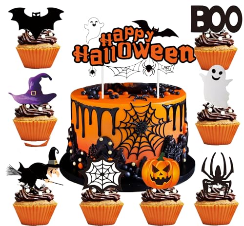 Halloween Tortendeko, 25 Stück Cupcake Toppers Mit Kürbissen, Spinnen, Fledermäusen - Kuchen Dekorationen für Kinder Party Halloween Tortendeko, 25 Stück Cupcake Toppers Mit Kürbissen, Spinnen, Fledermäusen - Kuchen Dekorationen für Kinder Party von Sovanna
