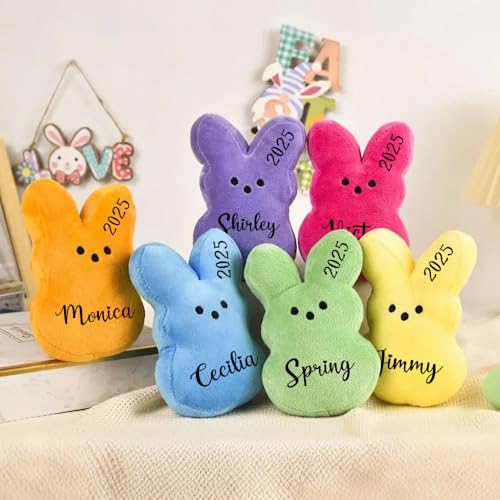 Soview Kuscheltier Personalisiert Hase, Benutzerdefinierter Osterhase Kuscheltier mit Namen und Jahr Bestickt，Personalisierte Ostergeschenke Andenken für Jungen und Mädchen von Soview