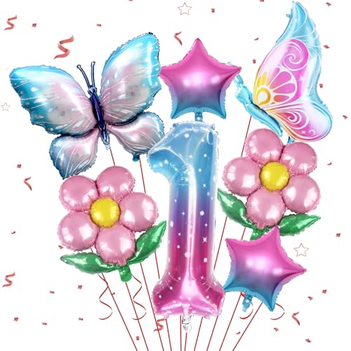 1 Jahre Schmetterling Geburtstag Deko, Schmetterling Folienballon 1 Jahre,Geburtstagsdeko Mädchen,Mädchen 1 Jahre Geburtstagsdeko,Bunt Schmetterlinge Geburtstagsdeko von Sowide