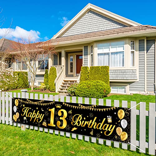 Banner 13 Geburtstag, 13.Geburtstagsfeier Schwarzes und Gold Dekorationen Banner Hintergrund,Schwarzes und Gold Dekoration für Jungen und Mädchen der 13. Geburtstagsfeier von Sowide
