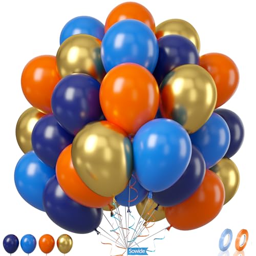 Blau Orange Luftballons, 60 Pcs 12 Zoll Marineblaue Metallic Gold Ballons für Kinder Cartoon Anime Party Dekorationen Geburtstag Ballons Baby Dusche Engagement Party Supplies von Sowide