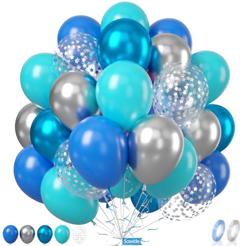 Blau Silber Luftballons, 60 Pcs 12 Zoll Teal Metallic Blau Silber Ballons Konfetti Ballons für Kinder Tanzen Bachelorette Party Dekorationen Geburtstag Ballons Baby Dusche Engagement Party Zubehör von Sowide