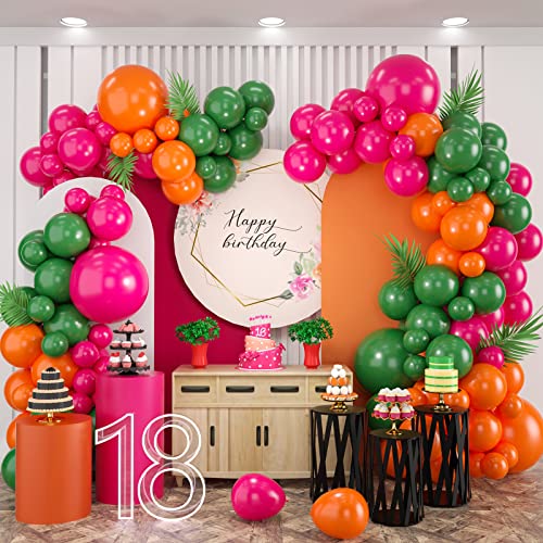 Luftballon Girlande Grün Rosa,Flamingo Geburtstags Deko,99 Stück Orange Grün Rosa Ballon Girlande für Geburtstag Sommer Party Strand Hochzeit Party Dekoration von Sowide