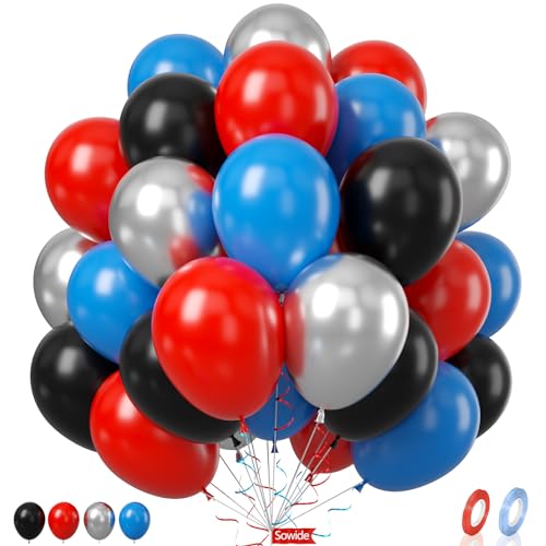 Schwarz Rot Blau Luftballons,60 Pcs 12 Zoll Metallic Silber Spinne Ballons für Kinder Spinne-Thema Geburtstag Dekorationen Geburtstag Ballons Baby Dusche Engagement Party Zubehör von Sowide