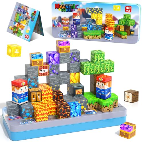 Magnetbausteine Reise-Spielzeuge mit Metallbox – Reise Essentials, STEM-Lernen, Outdoor-Bauaufgaben – Kinder- & Kleinkinderspielzeuge sowie Geburtstagsgeschenke für Jungen und Mädchen ab 3 Jahren von Soyee
