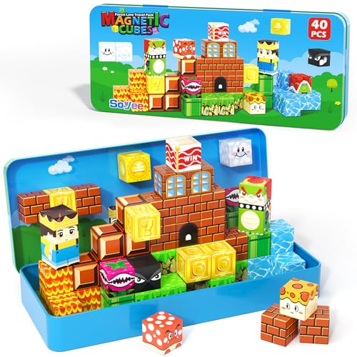 Soyee Magnetische Bausteine Reise Spielzeug mit tragbarer Metalldose – STEM Magnetspielzeug für Kinder ab 3 4 5 6 7 8 Jahren Jungen & Mädchen, Weihnachts- und Geburtstagsgeschenk, Klassenzimmer Deko von Soyee