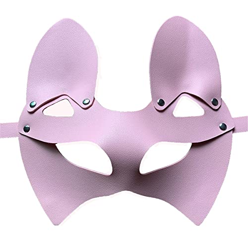 SpaRcz PU Leder Katzenmaske mit Kette Quasten für Frauen Kostüm Cosplay Halloween Maske Mysterious Half Face Punk Maske für Karneval Nachtclub Rave Weihnachtsfeier MK-01 (Rosa) von SpaRcz