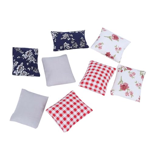 Spacnana 8PCS 1:12 Mini -Kissen, Puppenhausminiaturen, Exquisite Verarbeitung, mit 4 Arten von Mini -Kissen, Geeignet für 1/12 Puppenhaus und Puppe (1) von Spacnana