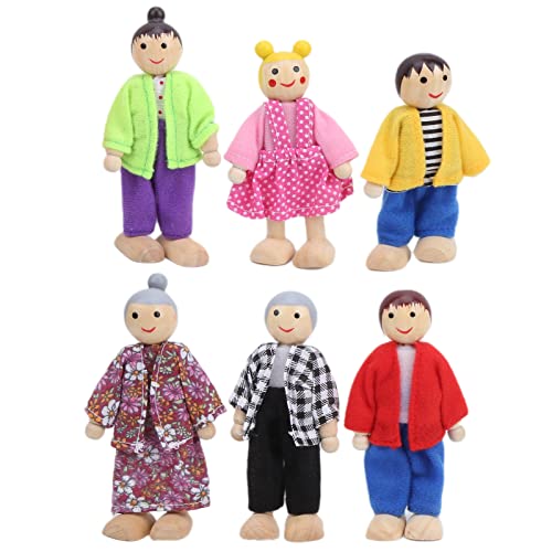 Spacnana Familienpuppenfiguren, Kiefernmaterial, Flexible Gliedmaßen, Holzpuppenset für , Fantasieverstärker (6 japanische und koreanische Puppen) von Spacnana