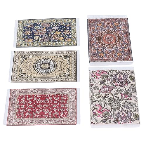 Spacnana Set von 5 Exquisiten Miniaturpuppenhausteppichen, mit Orientalischen und Türkischen Designs, Blumen- und Farbenfrohen, Dünnen Rücken für den Vielseitigen Gebrauch Spacnana Set von 5 Exquisiten Miniaturpuppenhausteppichen, mit Orientalischen und Türkischen Designs, Blumen- und Farbenfrohen, Dünnen Rücken für den Vielseitigen Gebrauch von Spacnana