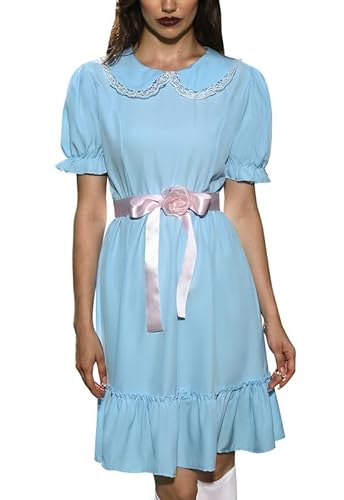 Spadehill Damen Halloween Twin Kostüme Blau Puffärmel Lolita Outfits Kleid, Blau-Weiß, L von Spadehill