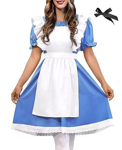 Spadehill Halloween Frauen Blau Weiß Prinzessin Kostüm Kurzarm Kleid, Blau-Weiß, XL von Spadehill