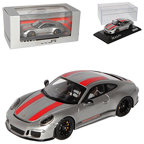 Spark Porsche 911 991 R Coupe Silber mit Rot 2016 limitiert auf 991 Stück 1/43 Modell Auto mit individiuellem Wunschkennzeichen von Spark