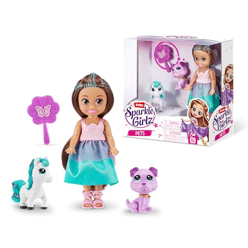 SPARKLE GIRLZ 11,5 cm Prinzessin mit Haustieren B, Modepuppen zum Sammeln mit Spielzeughaustieren, Prinzessinnenpuppen von SPARKLE GIRLZ