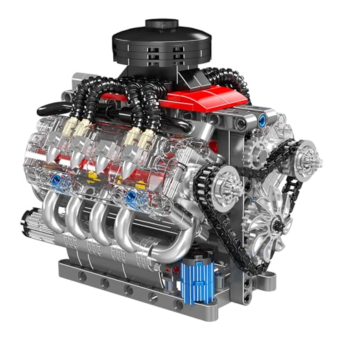 Sparkleiot MOC LSX454 V8-Motor Bausatz 487 Teile mit L-förmigem Motor & Batteriebox, Kompatibel mit Markenbausteinen von Sparkleiot