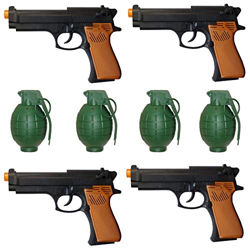 4 Pistolen und 4 Handgranaten für Kostüm Polizist Gangster GSG9 von Spassprofi