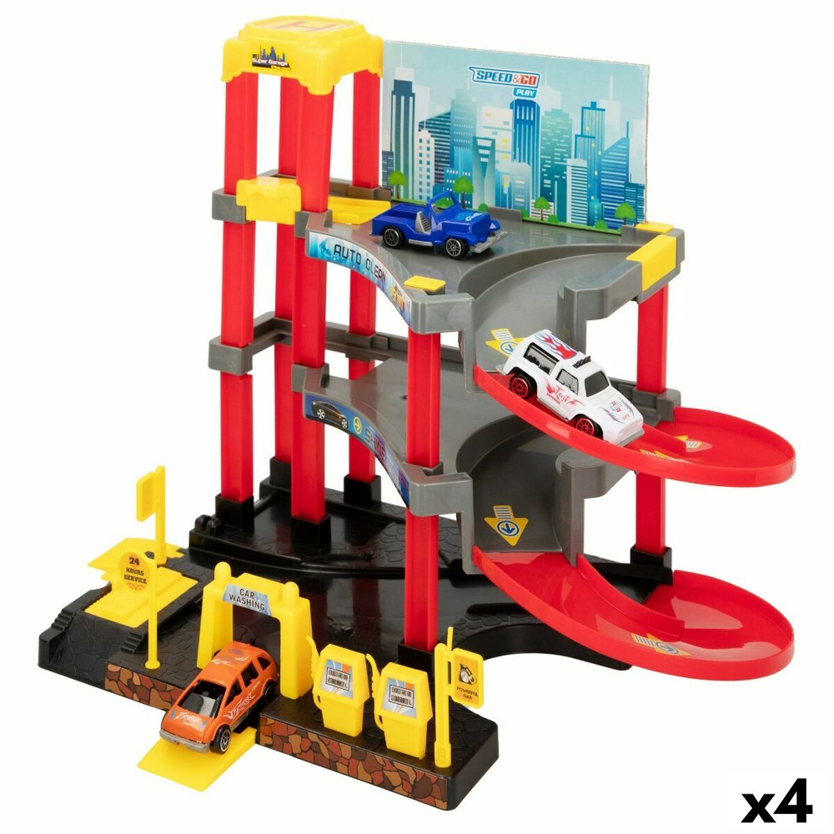 Parkhaus mit Fahrzeugen Speed & Go 37 x 29 x 25 cm (4 Stück) von Speed & Go