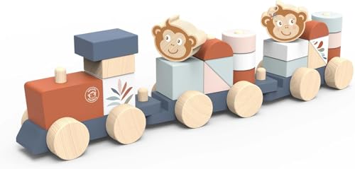 Speedy Monkey SP1004 Stapelzug 40x6,5x10,3cm bunt, Holz Spielzeug für Kinder, Liebevolle Details-tolle Geschenkidee, Mehrfarbig/Meereswellen (Ocean Tides) von Speedy Monkey