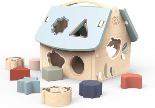 Speedy Monkey Steck- und Formsortier-Spielhaus 20x17,5x20cm bunt, Holz Spielzeug für Kinder, Liebevolle Details- tolle Geschenkidee von Speedy Monkey