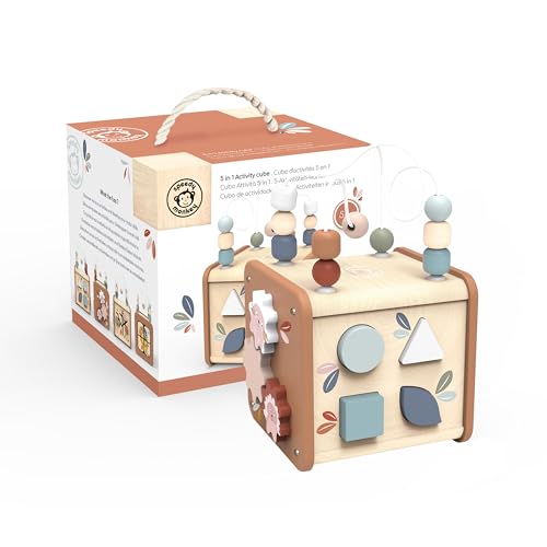 Speedy Monkey SP1020 5 in 1 Activity Würfel 21,8x21x34cm bunt, Holz Spielzeug für Kinder, Liebevolle Details-tolle Geschenkidee von Speedy Monkey
