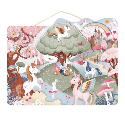 Speedy Monkey SP6005 Magnetisches Puzzle Einhorn 42x33x1cm bunt, Holz Spielzeug für Kinder, Liebevolle Details-tolle Geschenkidee von Speedy Monkey