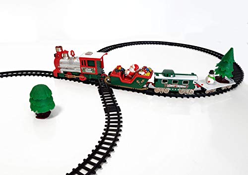 Deko Weihnachtszug 22-teilig 91x44 cm - spielt Weihnachtsmusik - Mini Zug zu Weihnachten Eisenbahn mit Lokomotive, 3 Waggons und 15 Schienen und Dekobaum von Spetebo