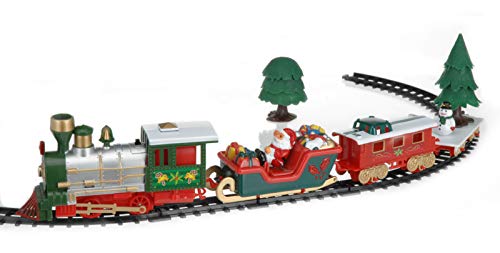 Deko Weihnachtszug rot 91x44 cm - 22 Teile - spielt Weihnachtsmusik - Mini Zug zu Weihnachten Eisenbahn mit Lokomotive, 3 Waggons und 15 Schienen und Dekobaum von Spetebo