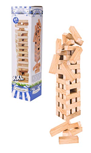 Holz Wackelturm in XXL Ausführung - 60 Steine mit jeweils 12 x 4 cm - Holz Stapelspiel Geschicklichkeitsspiel Kinder Spiel für Innen & Außen von Spetebo