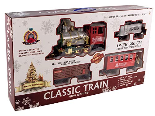 Spetebo XXL Weihnachtszug mit 530 cm Schienen - Eisenbahn 24-teilig mit Licht und Zug Geräusch - Zug mit Lokomotive und 3 Waggons von Spetebo