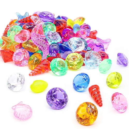 Spetsbst 80 Stück Tauchjuwel Pool Spielzeug, Tauchspielzeug für Kinder Bunte Diamanten und Meerestieren, Tauchtiere Acryl Wasserspielzeug für Mädchen Junge Schwimmen Training von Spetsbst
