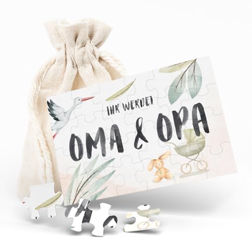 Schwangerschaft verkünden Großeltern Du wirst Oma Du wirst Opa [Puzzle mit Säckchen] 24-TLG., DIN A6 | Ihr werdet Oma und Opa | Baby Verkündung | Schwangerschaftsverkündung | Nachwuchs verkünden von Spicyshirts
