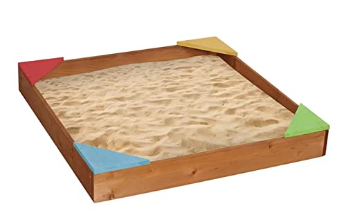 Spiel AG Sandkasten aus Holz mit bunten Ecksitzen 90 x 90 cm, 1095761 von Spiel AG