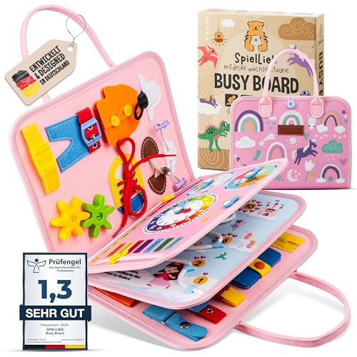SpielLieb® Montessori Busy Board Deutsch ab 3 Jahre - interaktives Activity Board Spielzeug für Kleinkinder - Beschäftigung für Auto & Flugzeug Entwicklung & Motorik von SpielLieb