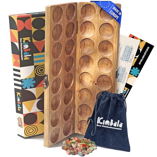 SPIELARIO® Kimbala | Steinchenspiel | Kalaha Spiel | Mancala | Hus | Bao | Edelsteinspiel | Steinspiel | Spannendes Strategiespiel aus Holz | Für Kinder und Erwachsene | inkl. Beutel und Verpackung von Spielario