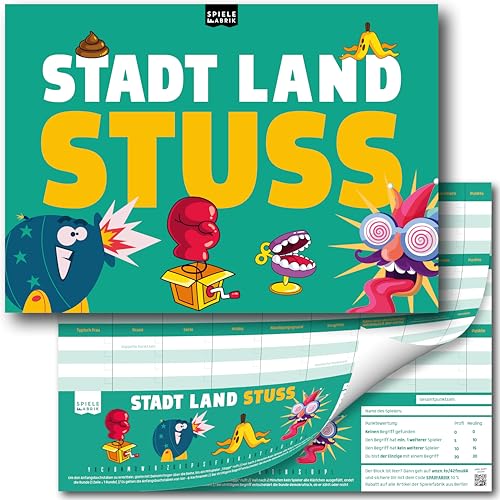 Stadt Land Fluss STUSS Spiel für Erwachsene Spielblock A4 als lustiges Ratespiel Quiz mit 24 irrwitzigen Kategorien | Spiele-Klassiker Partyspiel, Reisespiel, Geschenk-Idee DIN A4-Block mit 50 Blatt Stadt Land Fluss STUSS Spiel für Erwachsene Spielblock A4 als lustiges Ratespiel Quiz mit 24 irrwitzigen Kategorien | Spiele-Klassiker Partyspiel, Reisespiel, Geschenk-Idee DIN A4-Block mit 50 Blatt von Spielefabrik