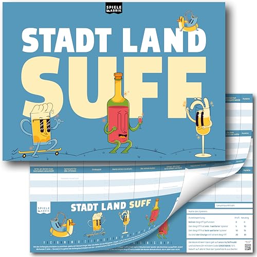 Stadt Land Fluss SUFF Spiel für Erwachsene Quiz mit 24 feucht-fröhlichen Kategorien | Spiele-Klassiker als Partyspiel, Partygeschenk DIN A4-Block mit 50 Blatt Stadt Land Fluss SUFF Spiel für Erwachsene Quiz mit 24 feucht-fröhlichen Kategorien | Spiele-Klassiker als Partyspiel, Partygeschenk DIN A4-Block mit 50 Blatt von Spielefabrik