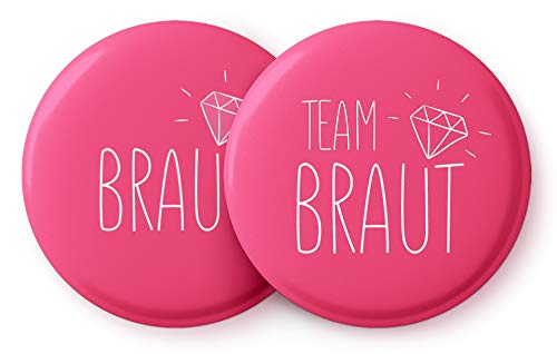 Spielehelden Junggesellinnenabschied Accessoires – JGA Buttons Set in Pink – Anstecker „Team Braut“ von Spielehelden