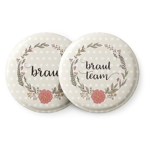 Spielehelden Schöne Vintage JGA Buttons Junggesellinnenabschied – Elegante JGA Accessoires Frauen – 12er Set Buttons von Spielehelden