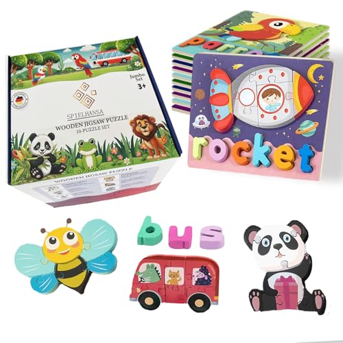 Kleinkind-Puzzles, Holzpuzzles für Kleinkinder im Alter von 3 Jahren, umweltfreundlich, Holzspielzeug, pädagogisches Vorschulgeschenk für Kinder (10 Stück) von Spielhansa