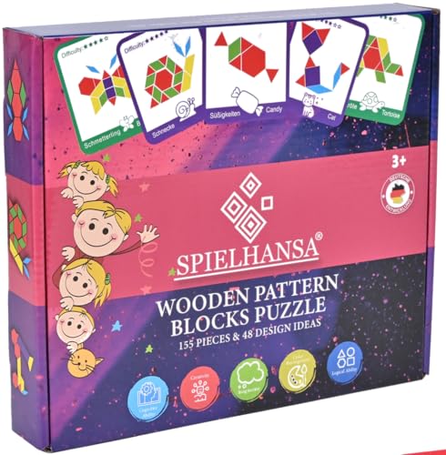 Spielhansa® Montessori Spielzeug Tangram Puzzle,Holzpuzzle 48 Designkarten in Deutsch-Englisch,155 Bunte geometrische Formen, Lernspiel,pädagogisches Geschenk,Lernen mit Spaß Spielhansa® Montessori Spielzeug Tangram Puzzle,Holzpuzzle 48 Designkarten in Deutsch-Englisch,155 Bunte geometrische Formen, Lernspiel,pädagogisches Geschenk,Lernen mit Spaß von Spielhansa