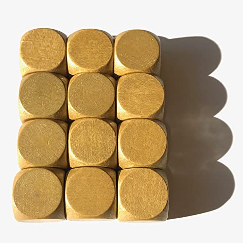 Blanko Würfel aus Holz für Brettspiele, Größe 16 mm, Made in Germany (12 Würfel, Gold) von Spieltz