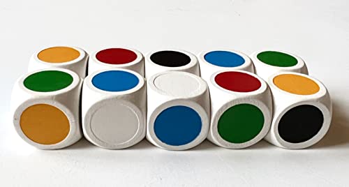 Farbenwürfel/Farbpunktewürfel/Farbwürfel aus Holz, extra groß (20 mm). Für kleine Kinder, Senioren und für XL-Spiele. Made in Germany. (10 Würfel, Rot, Gelb, Blau, Grün, Schwarz, Weiß) von Spieltz