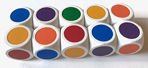 Farbpunktewürfel/Farbwürfel aus Holz, extra groß (20 mm), Würfel für kleine Kinder, Würfel für Senioren und für XL-Spiele. Made in Germany. (10 Würfel, Rot, Gelb, Blau, Grün, Orange, Lila) von Spieltz
