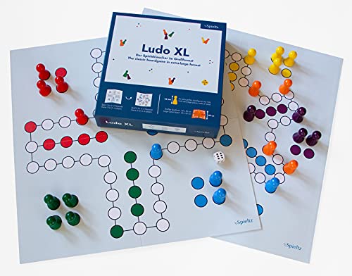 Ludo XL, großes Brettspiel + große Spielfiguren. Ludo für 4 Personen/Ludo für 6 Personen (Vorderseite/Rückseite des Spielbretts) von Spieltz